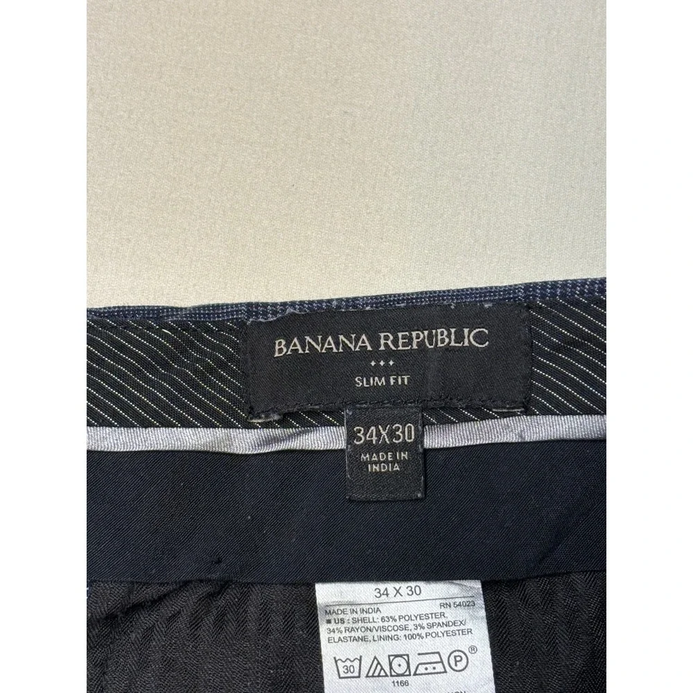 Banana Republic Mens Slim Fit Blue Glen Check Plaid Dress Pants 34x30 Stretch